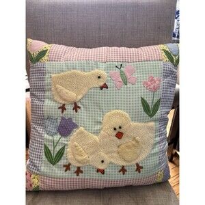 Decorative Easter Pillow Chicks Flowers Butterfly Checkered Pastel